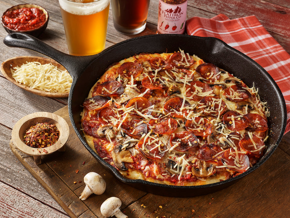 castiron pizza with four pepper blend