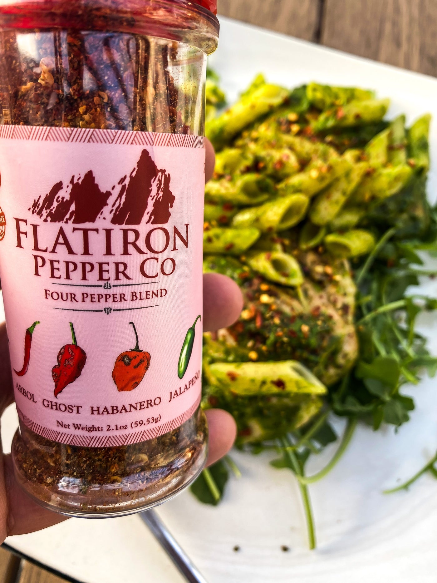 closeup picture of four pepper blend bottle